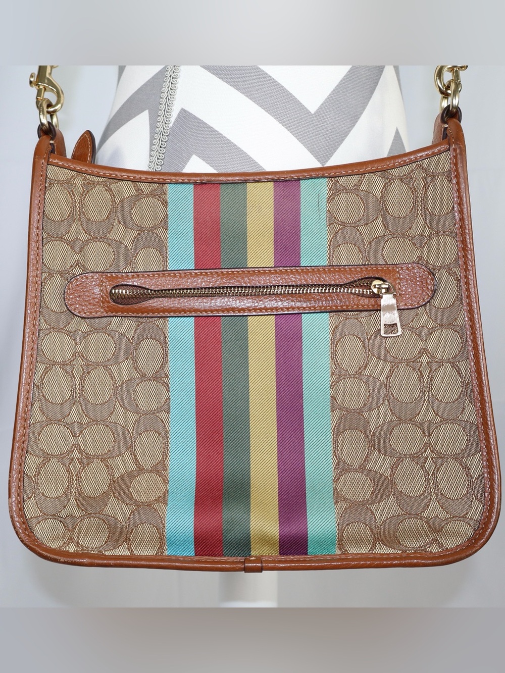 Coach Dempsey File Bag In Signature Jacquard With Varsity Stripe Crossbody Beige - Picture 5 of 9